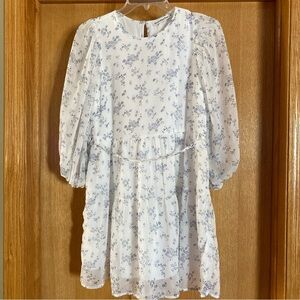 Abercrombie & Fitch Mini Dress Women’s Small White Blue Floral SHEER Puff Sleeve